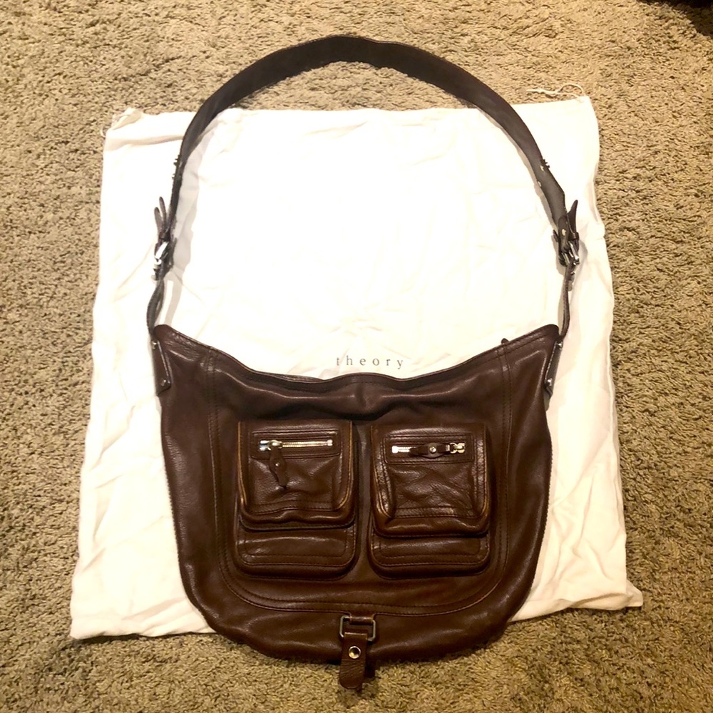 Theory Brown Leather Crossbody Bag with Sophisticated Design